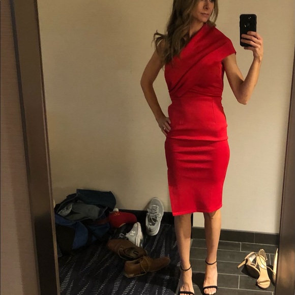 Red Scuba One Shoulder Dress - Picture 7 of 9